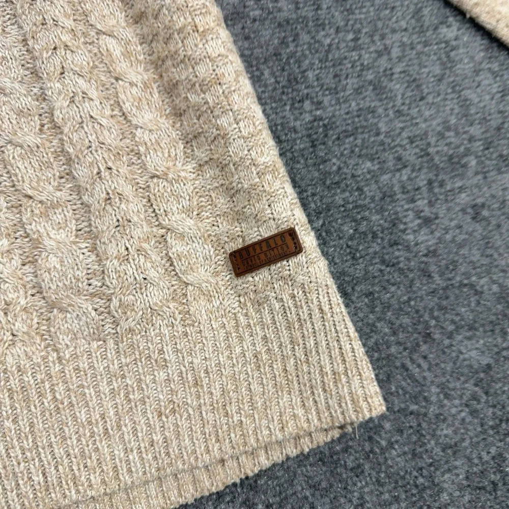 Buffalo David Bitton Sweater Mens M Tan Polyester Cable Knit Mock Neck Casual